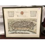 ANTIQUARIAN STYLE TINTED MAP OF VIENNA F/G 60 X 50CM APPROX