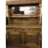 19TH CENTURY CARVED OAK MIRROR BACKED SIDEBOARD