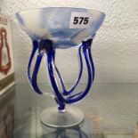 BRISTOL BLUE AND WHITE OPAQUE ABSTRACT PEDESTAL BOWL
