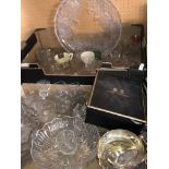 THREE CARTONS CONTAINING VARIOUS GLASSWARES, CUSTARD AND JELLY CUPS, SOME STUDIO POTTERY,