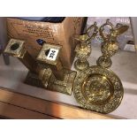 PAIR OF BRASS CELLINI STYLE EWERS,