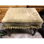 EDWARDIAN MAHOGANY UPHOLSTERED STOOL ON TAPERED LEGS WITH SPADE FEET