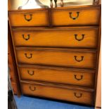 OAK EFFECT TWO OVER FOUR DRAWER CHEST WITH MILITARY TYPE HANDLES