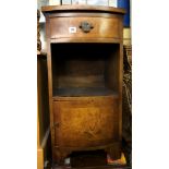 REPRODUCTION WALNUT CROSSBANDED BOW FRONT BEDSIDE CUPBOARD