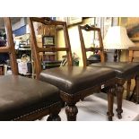 SET OF SIX VICTORIAN OAK LEATHER UPHOLSTERED DINING CHAIRS ON CASTORS