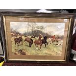 EQUESTRIAN HUNT LITHOGRAPHIC PRINT AFTER GILBERT WRIGHT F/G 58 X 38CM APPROX