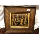 CHRISTOLEUM OF AN 18TH CENTURY INTERIOR SCENE IN A MOULDED OAK FRAME 24 X 20CM APPROX