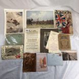 WWI RELATED EPHEMERA INCLUDING PORTRAIT PHOTOGRAPH, ROYAL IRISH RIFLES MENU CARD, TRENCH BOOKLET,