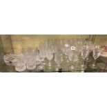 GOOD SHELF OF ETCHED CUT GLASSWARES