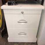 WHITE BEDSIDE TWO DRAWER CHEST WITH SLIDE