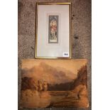 WATERCOLOUR OF A FISHERMAN AND A PRINT OF ST MICHAEL