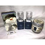 COUNTRY ARTISTS CRYSTAL 'THE SNOWMAN' AND SELKIRK GLASS ETCHED SHOT GLASSES