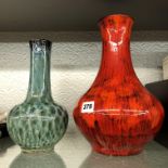 RED FLAMBE GLAZED POTTERY VASE AND ONE OTHER