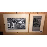 TWO WOOD BLOCK PRINTS BY LEVINS OF NORWEGIAN LANDSCAPES 18CM X 24CM,