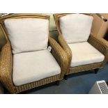 PAIR OF RATTAN CONSERVATORY CHAIRS WITH LOOSE CUSHIONS