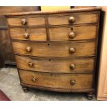 19TH CENTURY MAHOGANY CROSSBANDED TWO OVER TWO OVER THREE CHEST OF DRAWERS ON TURNED FEET (HEIGHT=