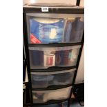 PLASTIC FOUR DRAWER CHEST OF AS NEW BOXER SHORTS, SOCKS,