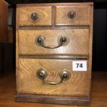 MINIATURE TWO OVER TWO DRAWER DESKTOP CHEST (HEIGHT= 24CM, DEPTH= 23CM,