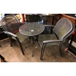 MESH PATIO TABLE WITH FOUR STACKING CHAIRS