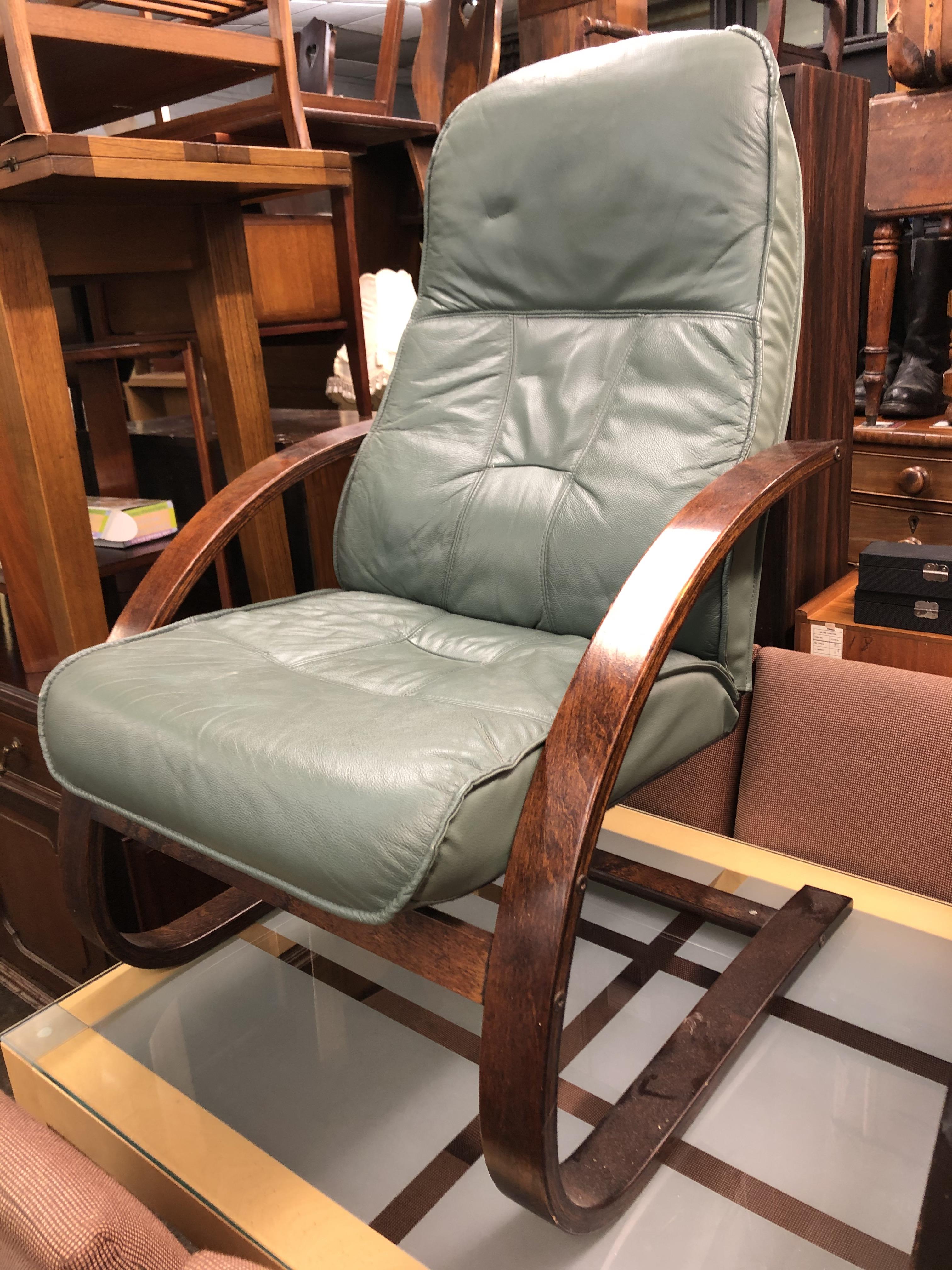MINT GREEN LEATHER EASY CHAIR