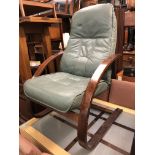 MINT GREEN LEATHER EASY CHAIR