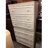 PAIR OF CREAM FRONTED THREE DRAWER CHESTS