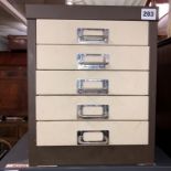 TWO TONE TABLE TOP FIVE DRAWER INDEX FILING CHEST