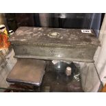 ART NOUVEAU OBLONG PEWTER TABLE BOX WITH CABOCHON SET STONE AND A SILVER CONVEX CIGARETTE CASE AND