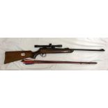 BSA METEOR AIR RIFLE WITH SIGHT AND SOME ARCHERY ARROWS A/F