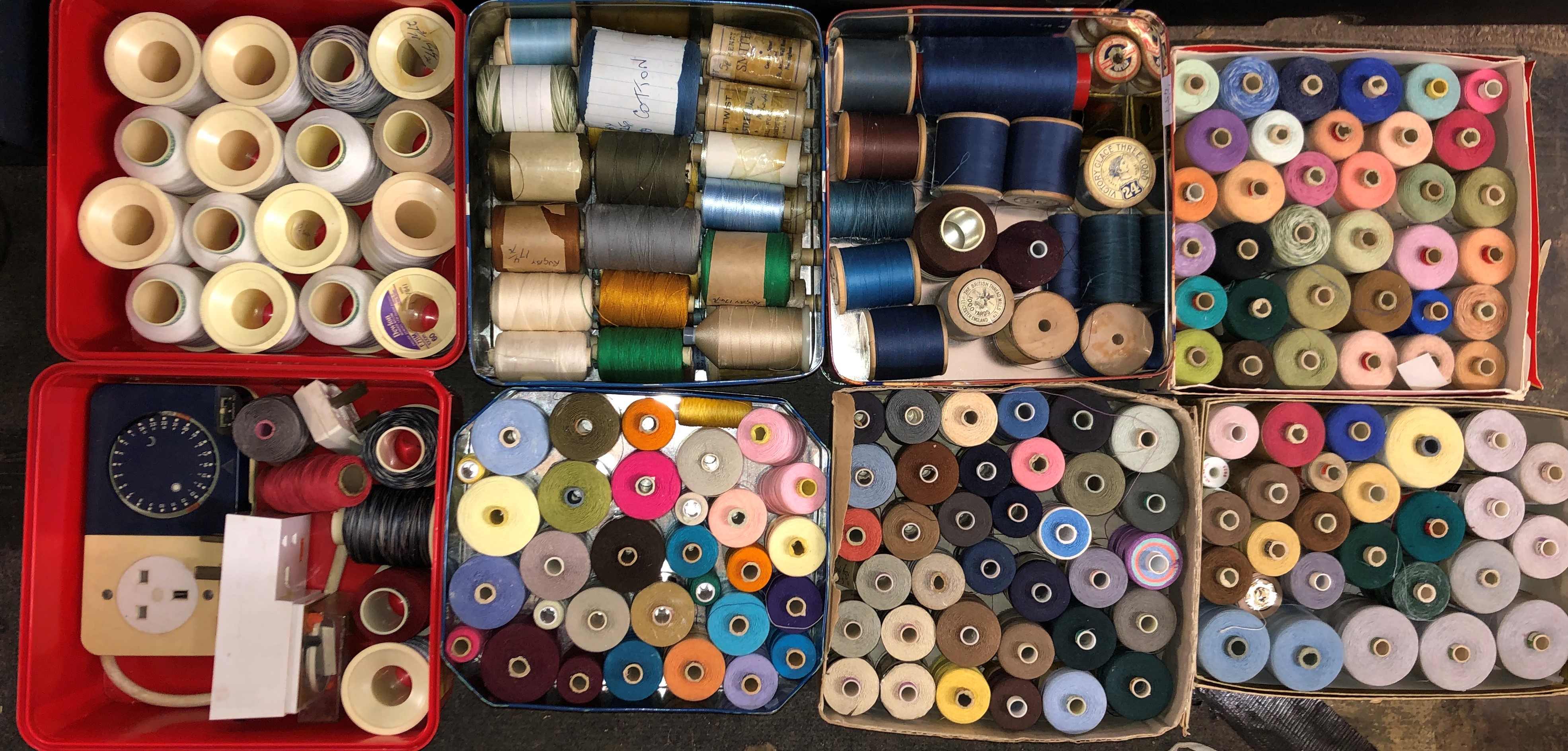 BOXES AND TINS OF REELS OF COTTON AND YARN