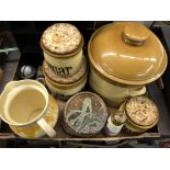 BOX CONTAINING KITCHEN STORAGE JARS,