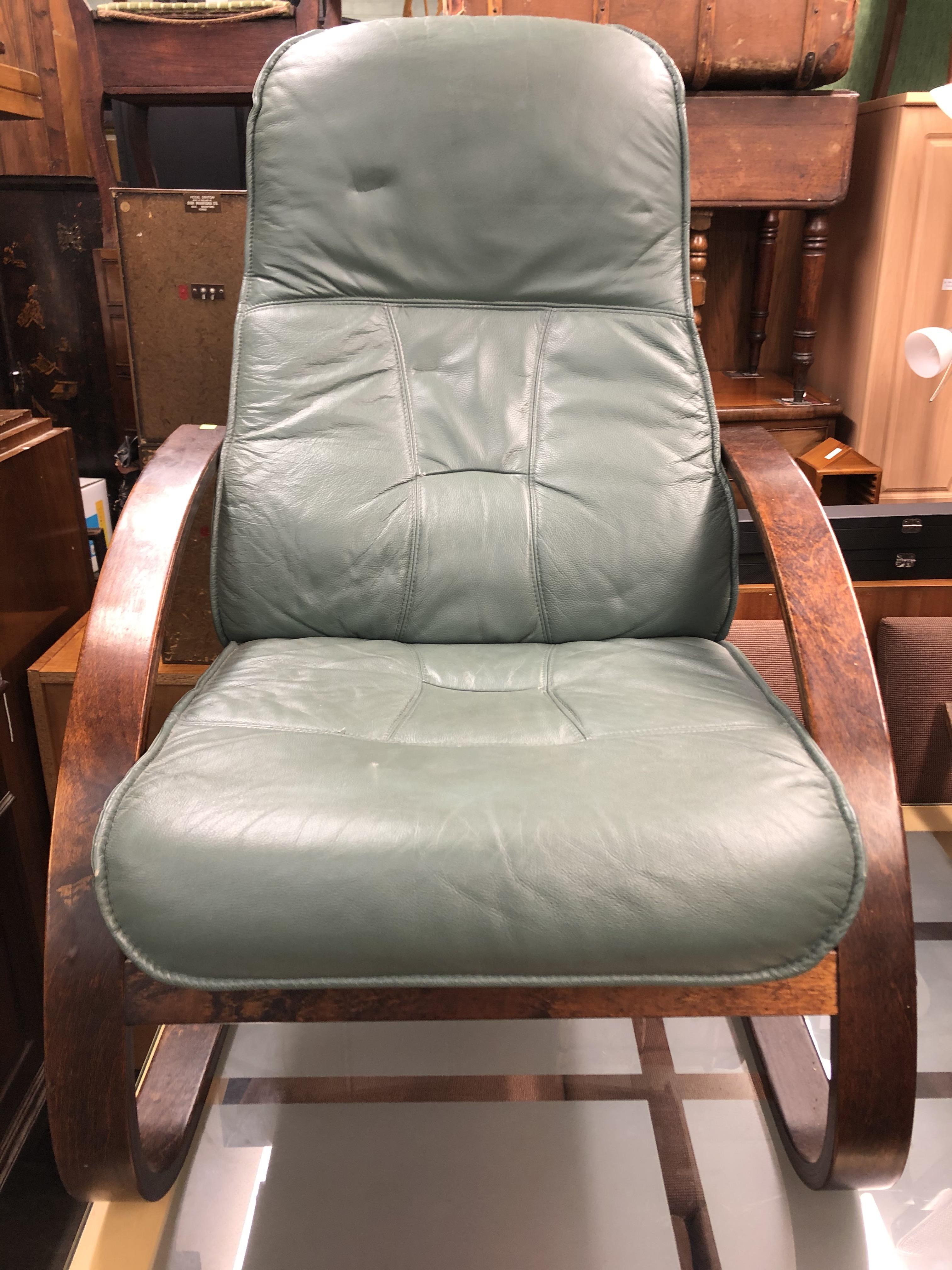 MINT GREEN LEATHER EASY CHAIR - Image 2 of 2