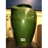 GREEN GLAZED TWIN HANDLED VASE