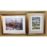 DAVID BIRTWHISTLE LIMITED EDITION SIGNED ETCHING OF WORCESTER AND A PRINT 19CM X 27CM,