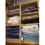 TWO TEAK EFFECT PIGEONHOLES OF AS NEW SHIRTS - 16 - 17" COLLAR AND VARIOUS SWEATSHIRTS,