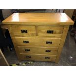 CONTEMPORARY OAK TWO OVER THREE DRAWER CHEST (HEIGHT= 99CM, DEPTH= 44CM,