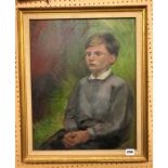 OILS ON BOARD PORTRAIT OF SEATED BOY FRAMED 39CM X 49CM