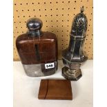 EPNS AND LEATHER LARGE TRAVELLING FLASK,