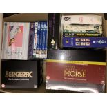 CARTON OF DVD BOX SETS INCLUDING INSPECTOR MORSE COLLECTION, BERGERAC COLLECTION,