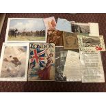 WWI RELATED EPHEMERA INCLUDING PORTRAIT PHOTOGRAPH, ROYAL IRISH RIFLES MENU CARD, TRENCH BOOKLET,