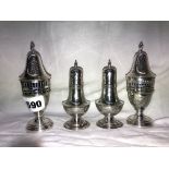 BIRMINGHAM SILVER BALUSTER PEPPERETTES AND A PAIR OF NEO CLASSICAL STYLE CONDIMENTS 6.
