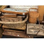 SELECTION OF WICKERWORK BASKETS,