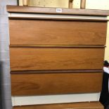 TEAK THREE DRAWER CHEST (HEIGHT= 63CM, DEPTH= 43CM,