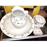 STAFFORDSHIRE RED ROSE AND LAUREL SWAG WASH BASIN AND JUG SET