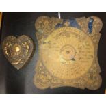 BRASS ENGRAVED CALENDAR FROM 1900-2000 AND A SMALL HEART SHAPED CHERUB TRINKET BOX