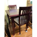 MAHOGANY SQUARE SECTION EXTENDING TABLE AND FOUR CHAIRS