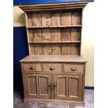 EDWARDIAN PINE DRESSER BASE WITH PLATE RACK (HEIGHT= 190CM, DEPTH= 50CM,