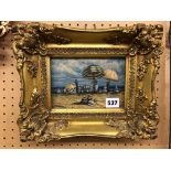REPRODUCTION PAINTING OF A BEACHSCAPE IN HEAVY GILT FRAME