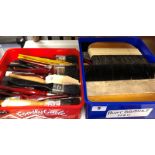 TWO BOXES OF AS NEW PAINTBRUSHES AND SANDPAPER