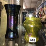 STUDIO GLASS ROUSE IRIDESCENT TAPERED VASE AND A LOETZ TYPE VASE